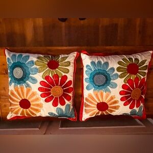 Set of 2 Pier 1 Floral Embellished Throw Pillows